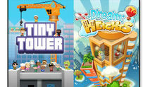 Началният екран на двете игри за iPhone - Tiny Tower на NimbleBit (вляво) срещу Dream Heights на Zynga (вдясно).