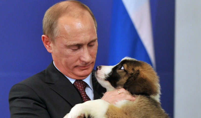 Президентът на Русия Владимир Путин получи куче като подарък на посещението си в България в края на 2010 г.