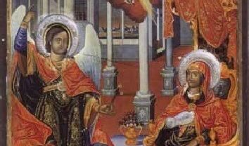 "Благовещение", икона на Щерю Георгиев от Неврокоп в църквата "Свето Благовещение" в Кръстополе, 1869 г.<br /><br />Снимката се разпространява свободно от <a href="https://bg.wikipedia.org/wiki/%D0%A1%D0%B5%D1%80%D0%B3%D0%B8_%D0%93%D0%B5%D0%BE%D1%80%D0%B3%D0%B8%D0%B5%D0%B2" target="_blank">"Уикипедия"</a>
