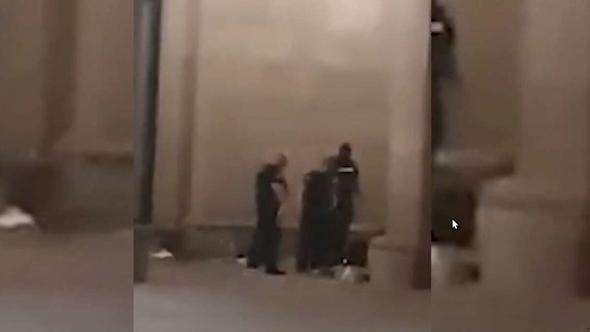 Полицаи бият протестиращи под колоните на Министерския съвет във втората протестна вечер през лятото.