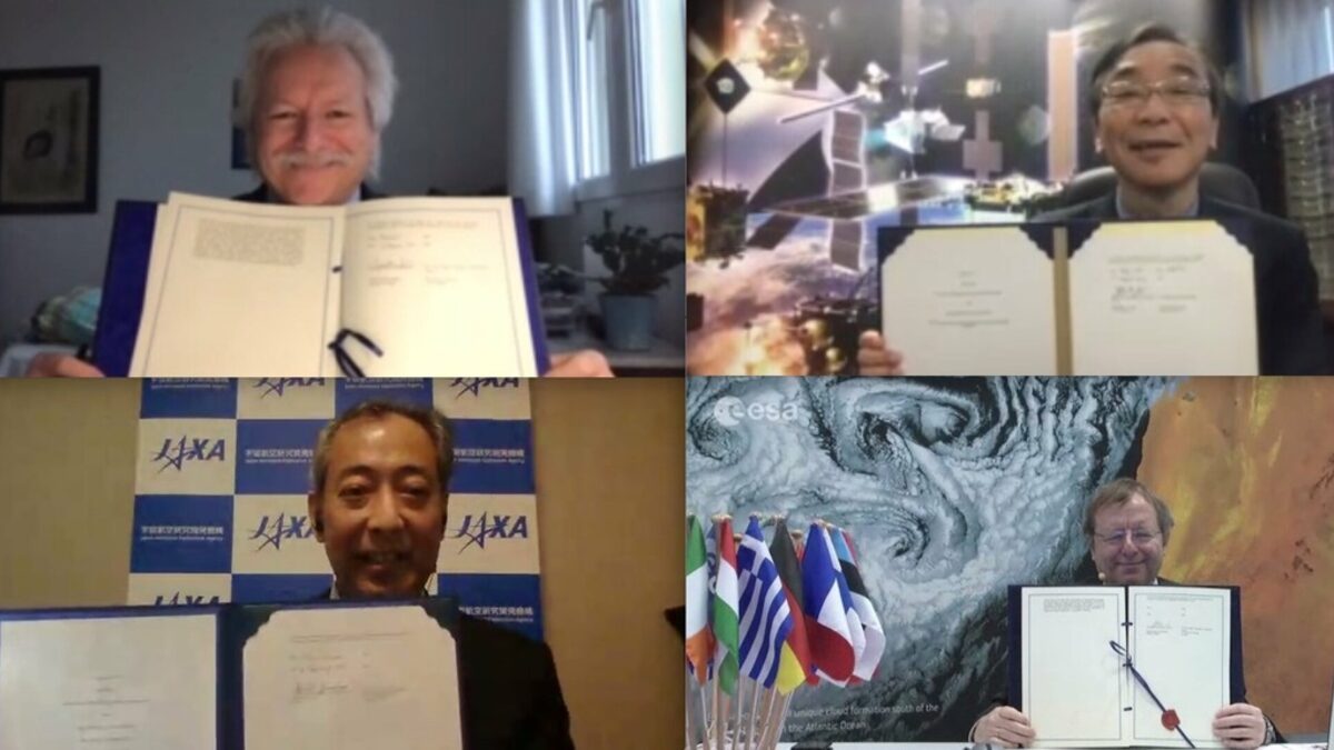 Ръководителите на ESA и JAXA се срещат на двустранна онлайн среща, 4 февруари 2021 г Ръководителите на ESA и JAXA се срещат на двустранна онлайн среща, 4 февруари 2021 г