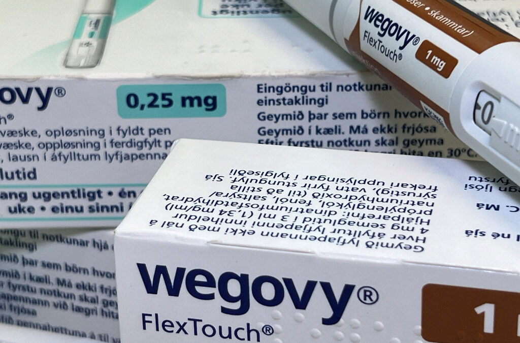 Писалките и кутиите за инжектиране на лекарството Wegovy за отслабване на Novo Nordisk. Осло, Норвегия, 21 ноември 2023 г.