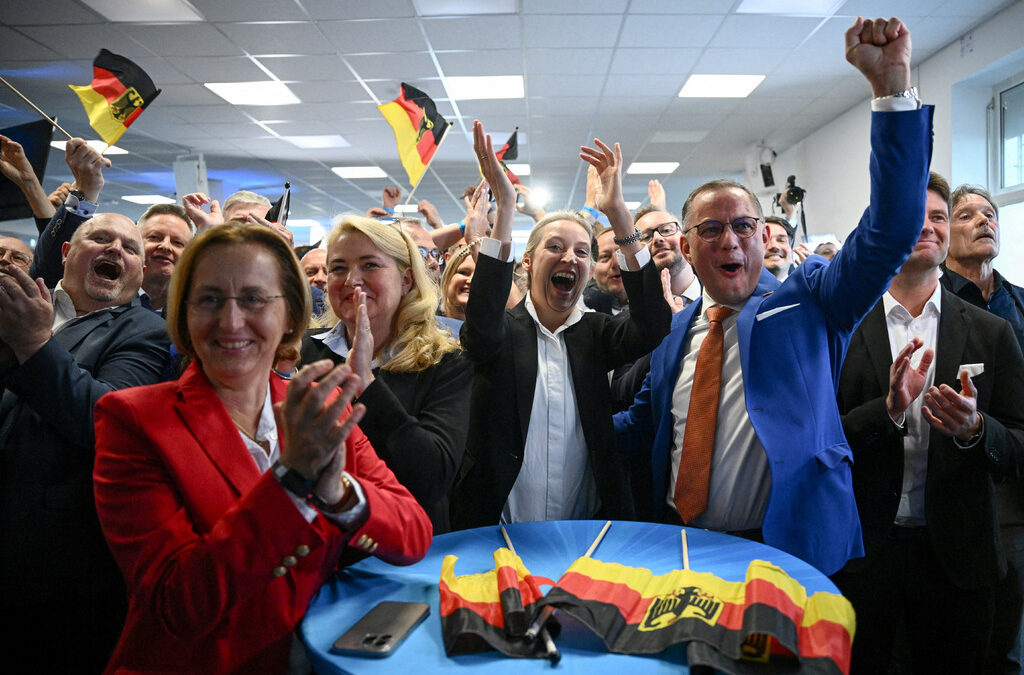 Съпредседателите на AfD Тино Хрупала и Алис Вайдел след резултатите от изборите