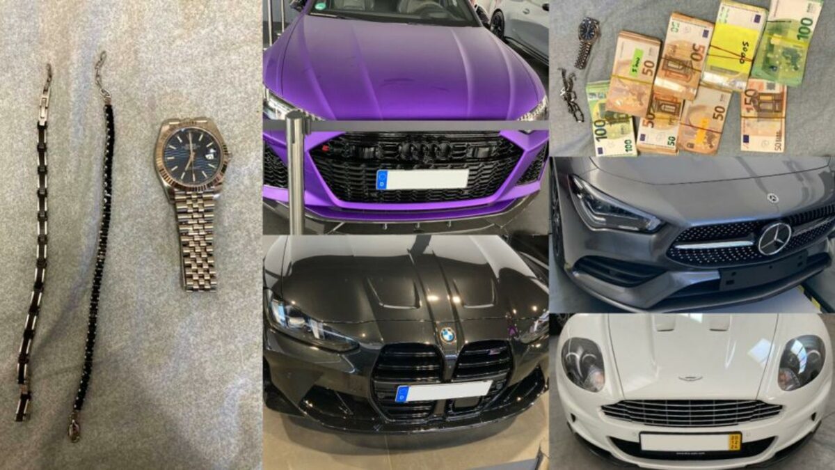 Част от иззетите автомобили, пари и ценности при операцията, която има кодовото име "Вортекс" Част от иззетите автомобили, пари и ценности при операцията, която има кодовото име "Вортекс"