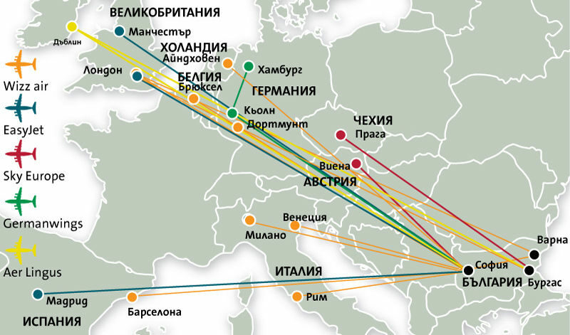 Нискотарифните авиопревозвачи увеличават дела си в България Нискотарифните авиопревозвачи увеличават дела си в България