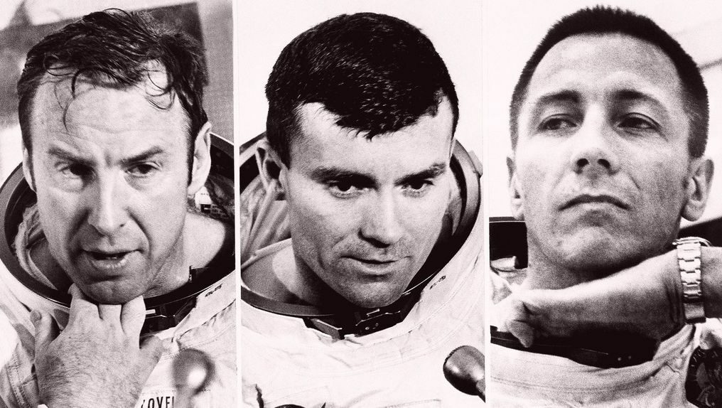 Командирът на "Аполо 13" Джим Ловел (вляво), Фред Хейс (в средата) и Джон Суигърт. Снимката е от 14 април 1970 г.