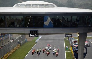 MotoGP riders compete at the start of the Spanish Grand Prix in Jerez