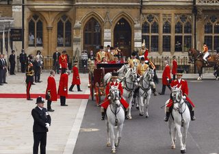 Britain's Prince William, and Catherine, Duchess of Cambridge travel to Buckingham Palace after their wedding in Westminster Abbey in London