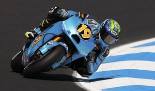 Suzuki MotoGP rider Bautista rides during the first practice session of the Australian Grand Prix on Phillip Island