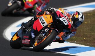 Honda MotoGP rider Pedrosa rides during the first practice session of the Australian Grand Prix on Phillip Island