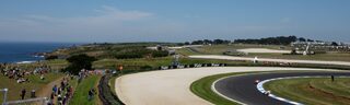 MotoGP riders take turn 5 during the second practice session of the Australian Grand Prix on Phillip Island near Melbourne