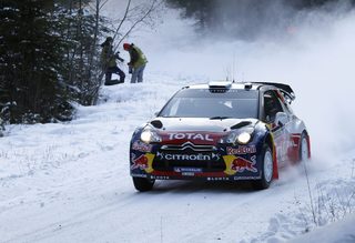 Finland's Hirvonen drives his Citroen DS3 WRC during the qualification for the World Rally Championship Rally Sweden in Hagfors