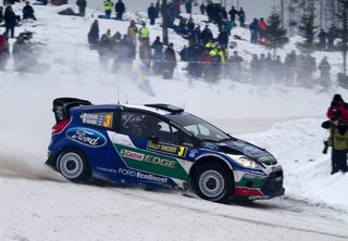 Finland's Latvala and co-driver Anttila compete with their Ford Fiesta RS WRC during the World Rally Championship Rally Sweden in Hagfors