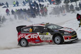 Czech Republic's Prokop and co-driver compatriot Hurza compete in their Ford Fiesta RS WRC during the 12th stage of the World Rally Championship Rally Sweden in Hagfors