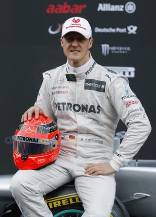 Mercedes Formula One driver Schumacher of Germany poses during the presentation of the F1 Mercedes W03 at Circuit de Catalunya racetrack in Montmelo