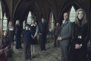 Publicity photo of actor Johnny Depp and cast in scene from "Dark Shadows"