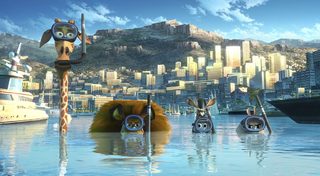 Publicity photo of scene from animated film Madagascar 3: Europe's Most Wanted"