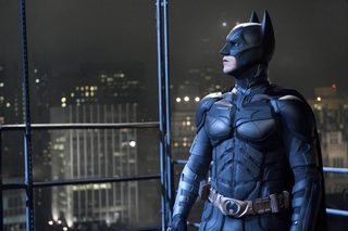 Publicity photo of actor Christian Bale in scene from "The Dark Knight Rises"