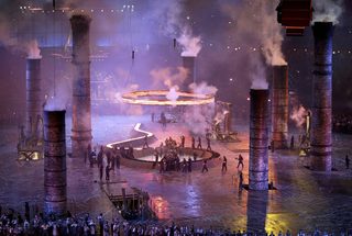A scene of the opening ceremony of the London 2012 Olympic Games at the Olympic Stadium