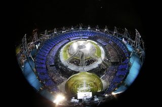 Picture shows a general view of the opening ceremony of the London 2012 Olympic Games at the Olympic Stadium