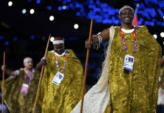 Members of Burundi's contingent take part in the athletes parade during the opening ceremony of the London 2012 Olympic Games