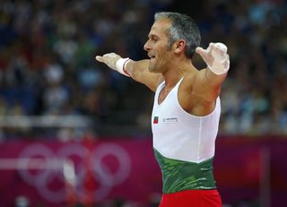 Bulgaria's Jordan Jovtchev competes in the men's gymnastics rings final in the North Greenwich Arena during the London 2012 Olympic Games