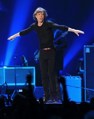 Mick Jagger performs onstage during the Rolling Stones final concert of their "50 and Counting Tour" in Newark