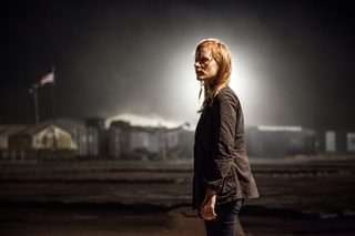 Publcity photo of actress Jessica Chastain in scene from "Zero Dark Thirty"