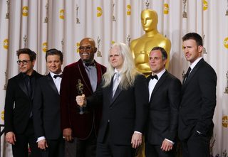 Claudio Miranda poses with the Oscar for Best Cinematography for "Life of Pi" in Hollywood