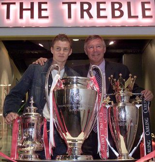 MANCHESTER UNITED  MANAGER SIR ALEX FERGUSON AND OLE GUNNAR SOLSKJAER OPEN A  NEW  MUSEUM  AT OLD TRAFFORD