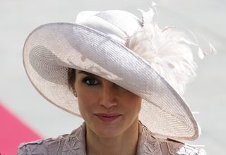 Spain's Princess Letizia leaves the religious wedding service of Luxembourg's Hereditary Grand Duke Guillaume and Princess Stephanie de Lannoy at the Cathedral Notre Dame in Luxembourg