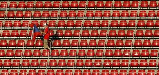 A Czech Republic fan leaves the stadium in Cologne