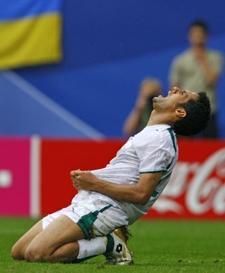 Saudi Arabia's Yassir Al Qahtani reacts during their Group H World Cup 2006 soccer match against Ukraine in Hamburg