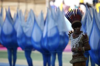 Performers arrive for opening ceremony of the 2014 World Cup at the Corinthians arena in Sao Paulo