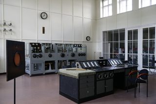 General view of radio station facilities is pictured inside a building of Gliwice radio station