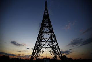 View of Gliwice radio tower after sunset