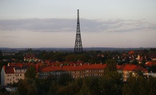 General view of Gliwice city with Gliwice radio tower over buildings in Upper Silesia