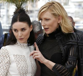 Cast members Rooney Mara and Cate Blanchett pose during a photocall for the film "Carol" in competition at the 68th Cannes Film Festival in Cannes