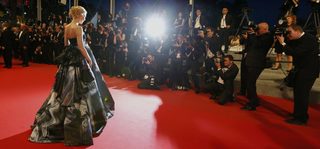 Cast member Cate Blanchett poses on the red carpet as she leaves after the screening of the film "Carol" in competition at the 68th Cannes Film Festival in Cannes