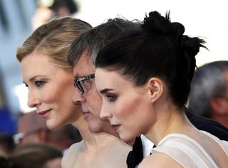 Director Todd Haynes, cast members Rooney Mara and Cate Blanchett arrive for the screening of the film "Carol" in competition at the 68th Cannes Film Festival in Cannes