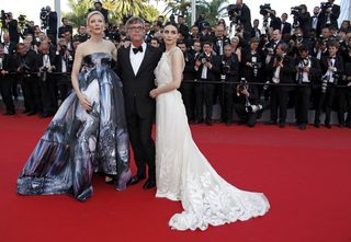 Director Todd Haynes, cast members Rooney Mara and Cate Blanchett arrive for the screening of the film "Carol" in competition at the 68th Cannes Film Festival in Cannes