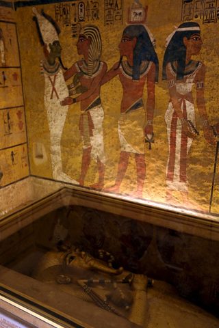 The golden sarcophagus of King Tutankhamun's burial chamber is seen in the Valley of the Kings, in Luxor