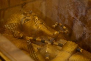 The golden sarcophagus of King Tutankhamun in his burial chamber is seen in the Valley of the Kings, in Luxor