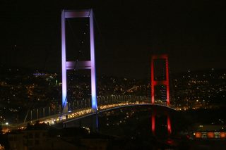 Stuck cars are seen on the Bosphorus bridge, which links the city's European and Asian sides, in Istanbul