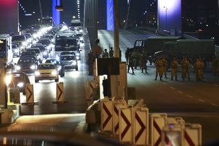 Turkish military block access to the Bosphorus bridge, which links the city's European and Asian sides, in Istanbul