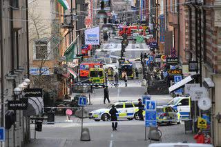 A view of the street scene after people were killed when a truck crashed into a department store Ahlens, in central Stockholm
