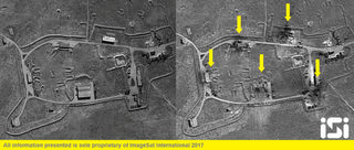 The Syrian Shayrat airfield base is pictured in undated before and after satellite imagery.