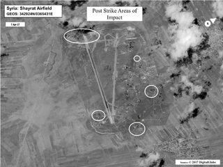 Battle damage assessment image of Shayrat Airfield Syria in DigitalGlobe satellite image
