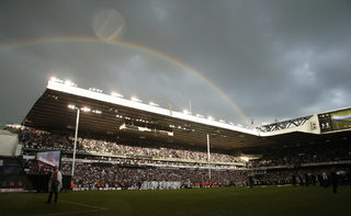 General view of a rainbow during the ceremony after the game