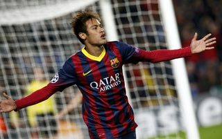 Barcelona's Neymar celebrates after scoring a goal against Celtic during their Champions League soccer match in Barcelona